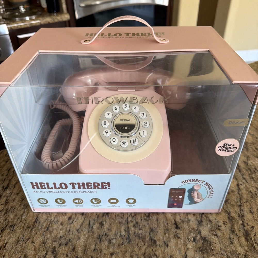 Throwback Hello There! Retro Cordless Phone Bluetooth Speakerphone Pink